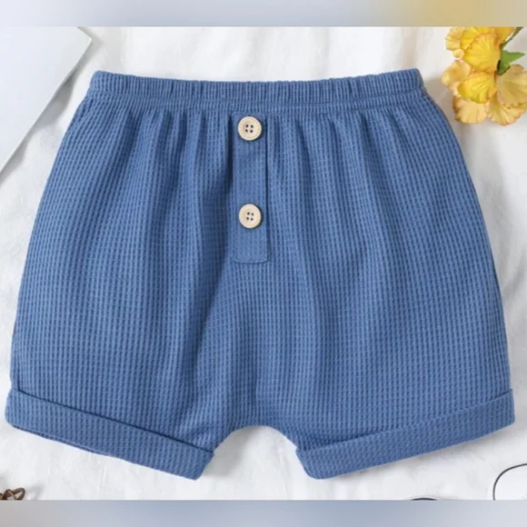 Baby Boy Waffle Knit Shorts Stretchy Loungewear Summer Kid's Bottoms Blue 18-24M - Picture 2 of 3